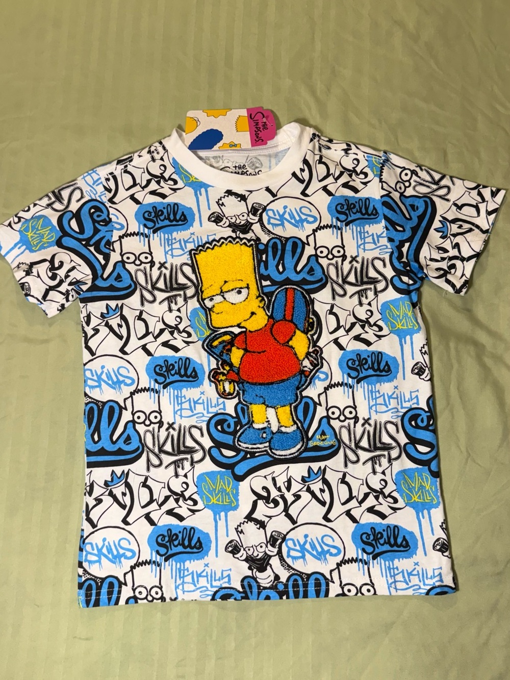 Kids Bart Simpson Skate Graphic Tee in White, Blue & Red